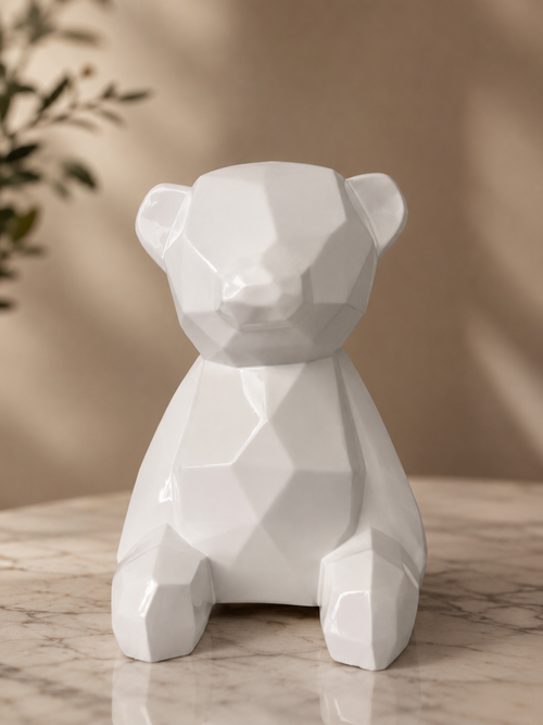 Oso geométrico decorativo de fibra de vidrio blanco MondeHaus