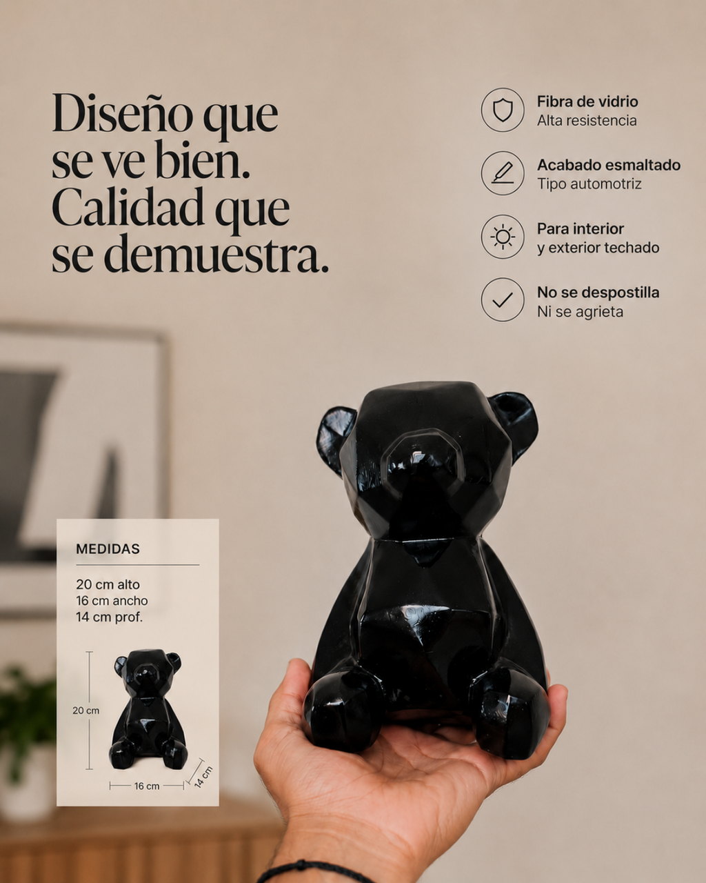 Especificaciones: fibra de vidrio, acabado esmaltado tipo automotriz, 20 cm alto, no se despostilla